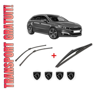 Set 3 stergatoare PEUGEOT 508 SW I (8E_) din 2010 - 2018, pentru parbriz si luneta fata si spate auto, Valeo Silencio, din cauciuc siliconat rezistent, 4 Stickere Auto PEUGEOT