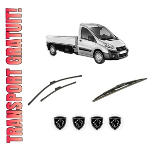 Set 3 stergatoare PEUGEOT EXPERT Platform/Chassis din 2007-2016, pentru parbriz si luneta fata si spate auto, Bosch Twin-Aerotwin, din cauciuc siliconat rezistent, 4 Stickere Auto PEUGEOT