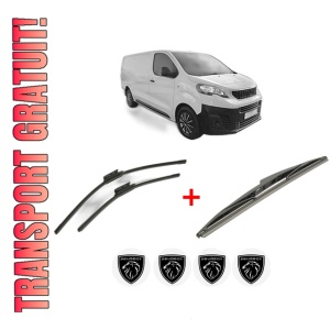 Set 3 stergatoare PEUGEOT EXPERT Van (V_) din 2016 - 2024, pentru parbriz si luneta fata si spate auto, Bosch Twin, din cauciuc siliconat rezistent, 4 Stickere Auto PEUGEOT