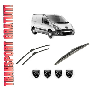 Set 3 stergatoare PEUGEOT EXPERT Van (VF3A_, VF3U_, VF3X_) din 2007-2016, pentru parbriz si luneta fata si spate auto, Bosch Twin-Aerotwin Retrofit, din cauciuc siliconat rezistent, 4 Stickere Auto PEUGEOT
