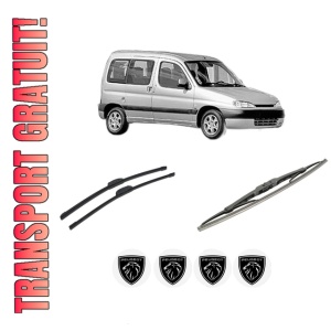 Set 3 stergatoare PEUGEOT PARTNER MPV (5_, G_) din 1996-2015, pentru parbriz si luneta fata si spate auto, Bosch Twin-Aerotwin Retrofit, din cauciuc siliconat rezistent, 4 Stickere Auto PEUGEOT