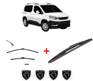Set 3 stergatoare PEUGEOT RIFTER din 2018 - 2023, pentru parbriz si luneta fata si spate auto, Valeo Silencio, din cauciuc siliconat rezistent, 4 Stickere Auto PEUGEOT v15382