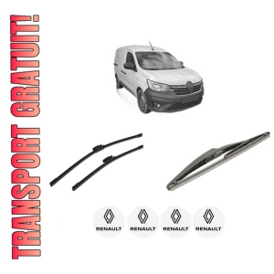 Set 3 stergatoare RENAULT EXPRESS Box Body/MPV din 2021, pentru parbriz si luneta fata si spate auto, Bosch Twin-Aerotwin, din cauciuc siliconat rezistent, 4 Stickere Auto RENAULT