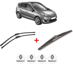 Set 3 stergatoare RENAULT GRAND SCENIC III (JZ0/1_) din 2009 - 2016, pentru parbriz si luneta fata si spate auto, Bosch Twin, din cauciuc siliconat rezistent, 4 Stickere Auto RENAULT v6323