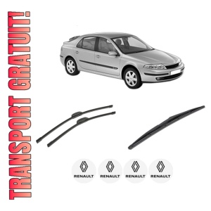 Set 3 stergatoare RENAULT LAGUNA II (BG0/1_) din 2001-2007, pentru parbriz si luneta fata si spate auto, Bosch Twin-Aerotwin Retrofit, din cauciuc siliconat rezistent, 4 Stickere Auto RENAULT