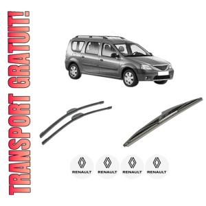 Set 3 stergatoare RENAULT LOGAN I Estate (KS_) din 2007-2015, pentru parbriz si luneta fata si spate auto, Bosch Twin-Aerotwin Retrofit, din cauciuc siliconat rezistent, 4 Stickere Auto RENAULT