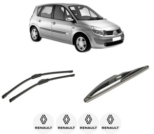 Set 3 stergatoare RENAULT SCENIC II (JM0/1_) din 2003-2009, pentru parbriz si luneta fata si spate auto, Bosch Twin-Aerotwin, din cauciuc siliconat rezistent, 4 Stickere Auto RENAULT - Img 2