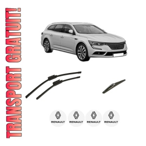 Set 3 stergatoare RENAULT TALISMAN Grandtour (KP_) din 2016-2022, pentru parbriz si luneta fata si spate auto, Bosch Twin-Aerotwin, din cauciuc siliconat rezistent, 4 Stickere Auto RENAULT