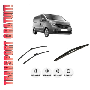 Set 3 stergatoare RENAULT TRAFIC III Van (FG_) din 2014-2023, pentru parbriz si luneta fata si spate auto, Bosch Twin-Aerotwin Multi, din cauciuc siliconat rezistent, 4 Stickere Auto RENAULT