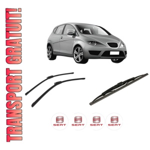 Set 3 stergatoare SEAT ALTEA (5P1) din 2004-2015, pentru parbriz si luneta fata si spate auto, Bosch Twin-Aerotwin, din cauciuc siliconat rezistent, 4 Stickere Auto SEAT