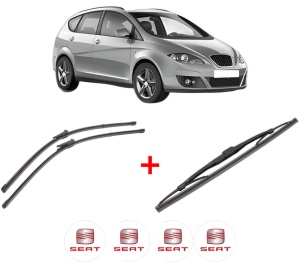 Set 3 stergatoare SEAT ALTEA XL (5P5, 5P8) din 2006 - 2015, pentru parbriz si luneta fata si spate auto, Valeo Silencio, din cauciuc siliconat rezistent, 4 Stickere Auto SEAT v14902