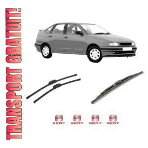 Set 3 stergatoare SEAT CORDOBA (6K1, 6K2) din 1999-2002, pentru parbriz si luneta fata si spate auto, Bosch Twin-Aerotwin Retrofit, din cauciuc siliconat rezistent, 4 Stickere Auto SEAT