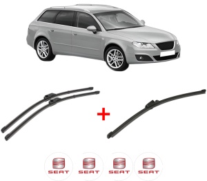 Set 3 stergatoare SEAT EXEO ST (3R5) din 2009 - 2013, pentru parbriz si luneta fata si spate auto, Valeo Silencio Xtrm, din cauciuc siliconat rezistent, 4 Stickere Auto SEAT v15022