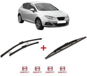 Set 3 stergatoare SEAT IBIZA IV (6J5, 6P1) din 2008 - 2017, pentru parbriz si luneta fata si spate auto, Bosch Twin, din cauciuc siliconat rezistent, 4 Stickere Auto SEAT v7703