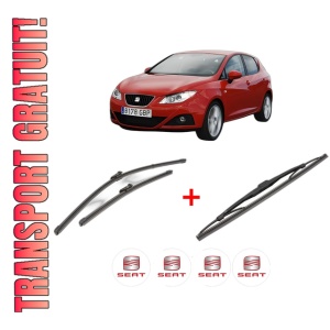 Set 3 stergatoare SEAT IBIZA IV Hatchback Van (6J1) din 2008 - 2015, pentru parbriz si luneta fata si spate auto, Valeo Silencio, din cauciuc siliconat rezistent, 4 Stickere Auto SEAT