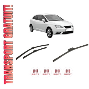 Set 3 stergatoare SEAT IBIZA IV SC (6J1, 6P5) din 2008-2016, pentru parbriz si luneta fata si spate auto, Bosch Aerotwin-Aerotwin, din cauciuc siliconat rezistent, 4 Stickere Auto SEAT