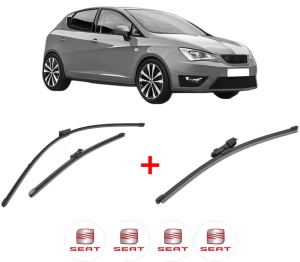 Set 3 stergatoare SEAT IBIZA V (KJ1, KJG) din 2017, pentru parbriz si luneta fata si spate auto, Valeo Silencio Xtrm, din cauciuc siliconat rezistent, 4 Stickere Auto SEAT v14122