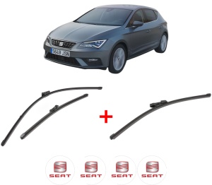 Set 3 stergatoare SEAT LEON Hatchback Van (5F1) din 2017 - 2018, pentru parbriz si luneta fata si spate auto, Valeo Silencio Xtrm, din cauciuc siliconat rezistent, 4 Stickere Auto SEAT v13582