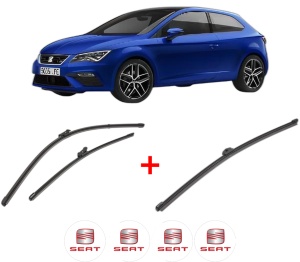 Set 3 stergatoare SEAT LEON (KL1, KLG) din 2019, pentru parbriz si luneta fata si spate auto, Valeo Silencio Xtrm, din cauciuc siliconat rezistent, 4 Stickere Auto SEAT v13342