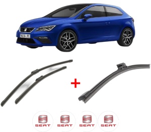 Set 3 stergatoare SEAT LEON (KL1, KLG) din 2019, pentru parbriz si luneta fata si spate auto, Bosch Aerotwin, din cauciuc siliconat rezistent, 4 Stickere Auto SEAT v5363