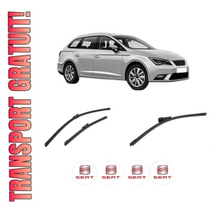 Set 3 stergatoare SEAT LEON ST (5F8) din 2012-2020, pentru parbriz si luneta fata si spate auto, Bosch Aerotwin-Aerotwin, din cauciuc siliconat rezistent, 4 Stickere Auto SEAT