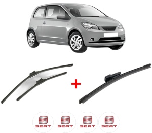 Set 3 stergatoare SEAT Mii (KF1, KE1) din 2011 - 2019, pentru parbriz si luneta fata si spate auto, Bosch Aerotwin, din cauciuc siliconat rezistent, 4 Stickere Auto SEAT v5243