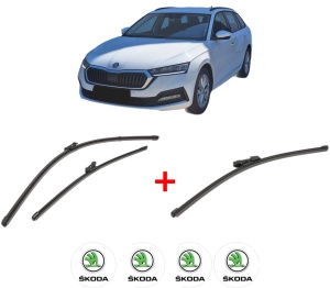 Set 3 stergatoare SKODA OCTAVIA IV Combi (NX5, PV5) din 2019, pentru parbriz si luneta fata si spate auto, Valeo Silencio Xtrm, din cauciuc siliconat rezistent, 4 Stickere Auto SKODA v13522