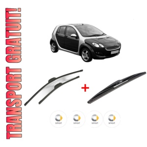 Set 3 stergatoare SMART FORFOUR (454) din 2004 - 2006, pentru parbriz si luneta fata si spate auto, Bosch Twin, din cauciuc siliconat rezistent, 4 Stickere Auto SMART