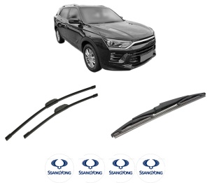 Set 3 stergatoare SSANGYONG KORANDO (C300) din 2021-2023, pentru parbriz si luneta fata si spate auto, Bosch Twin-Aerotwin Retrofit, din cauciuc siliconat rezistent, 4 Stickere Auto SSANGYONG - Img 2