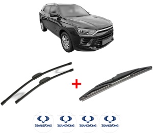 Set 3 stergatoare SSANGYONG KORANDO (C300) din 2021, pentru parbriz si luneta fata si spate auto, Bosch Twin, din cauciuc siliconat rezistent, 4 Stickere Auto SSANGYONG v4038