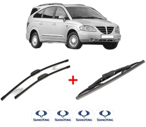 Set 3 stergatoare SSANGYONG RODIUS I din 2005, pentru parbriz si luneta fata si spate auto, Bosch Twin, din cauciuc siliconat rezistent, 4 Stickere Auto SSANGYONG v3798