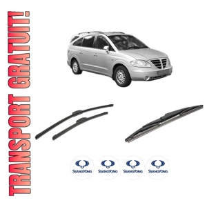 Set 3 stergatoare SSANGYONG STAVIC din 2013, pentru parbriz si luneta fata si spate auto, Bosch Twin-Aerotwin Retrofit, din cauciuc siliconat rezistent, 4 Stickere Auto SSANGYONG