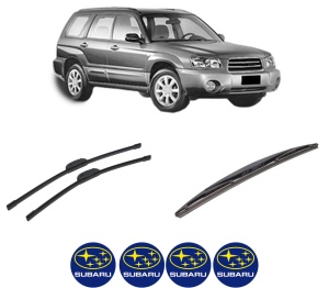 Set 3 stergatoare SUBARU FORESTER (SG_) din 2002-2008, pentru parbriz si luneta fata si spate auto, Bosch Twin-Aerotwin Retrofit, din cauciuc siliconat rezistent, 4 Stickere Auto SUBARU - Img 2