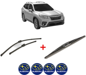 Set 3 stergatoare SUBARU FORESTER (SK_) din 2018, pentru parbriz si luneta fata si spate auto, Valeo Silencio, din cauciuc siliconat rezistent, 4 Stickere Auto SUBARU v13882