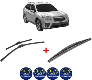 Set 3 stergatoare SUBARU FORESTER (SK_) din 2018, pentru parbriz si luneta fata si spate auto, Bosch Twin, din cauciuc siliconat rezistent, 4 Stickere Auto SUBARU v4823