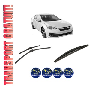 Set 3 stergatoare SUBARU IMPREZA Hatchback (GT_) din 2016-2017, pentru parbriz si luneta fata si spate auto, Bosch Twin-Aerotwin, din cauciuc siliconat rezistent, 4 Stickere Auto SUBARU