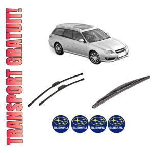 Set 3 stergatoare SUBARU LEGACY IV Estate (BP) din 2003-2009, pentru parbriz si luneta fata si spate auto, Bosch Twin-Aerotwin Retrofit, din cauciuc siliconat rezistent, 4 Stickere Auto SUBARU