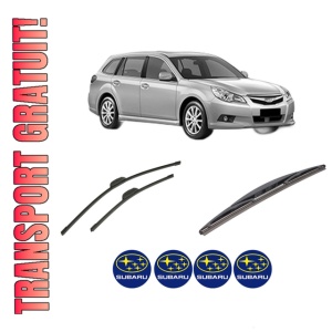 Set 3 stergatoare SUBARU LEGACY V Estate (BR) din 2009-2014, pentru parbriz si luneta fata si spate auto, Bosch Twin-Aerotwin Retrofit, din cauciuc siliconat rezistent, 4 Stickere Auto SUBARU