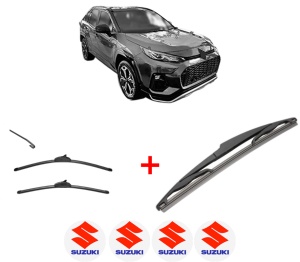 Set 3 stergatoare SUZUKI ACROSS (A5Z_) din 2020, pentru parbriz si luneta fata si spate auto, Valeo Silencio, din cauciuc siliconat rezistent, 4 Stickere Auto SUZUKI v13222