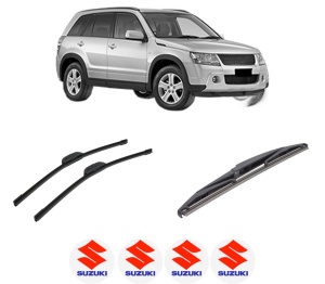 Set 3 stergatoare SUZUKI GRAND VITARA II (JT, TE, TD) din 2005-2015, pentru parbriz si luneta fata si spate auto, Bosch Twin-Aerotwin Retrofit, din cauciuc siliconat rezistent, 4 Stickere Auto SUZUKI - Img 2