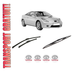 Set 3 stergatoare TOYOTA CELICA Coupe (_T23_) din 1999-2005, pentru parbriz si luneta fata si spate auto, Bosch Twin-Aerotwin Retrofit, din cauciuc siliconat rezistent, 4 Stickere Auto TOYOTA