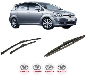 Set 3 stergatoare TOYOTA COROLLA Verso (ZER_, ZZE12_, R1_) din 2004-2009, pentru parbriz si luneta fata si spate auto, Bosch Twin-Aerotwin Retrofit, din cauciuc siliconat rezistent, 4 Stickere Auto TOYOTA - Img 2