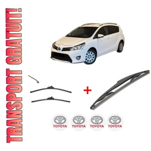 Set 3 stergatoare TOYOTA VERSO (_R2_) din 2009 - 2018, pentru parbriz si luneta fata si spate auto, Valeo Silencio, din cauciuc siliconat rezistent, 4 Stickere Auto TOYOTA