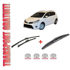 Set 3 stergatoare TOYOTA VERSO (_R2_) din 2009 - 2018, pentru parbriz si luneta fata si spate auto, Bosch Twin, din cauciuc siliconat rezistent, 4 Stickere Auto TOYOTA