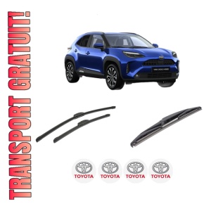 Set 3 stergatoare TOYOTA YARIS CROSS (MXP_) din 2020-2024, pentru parbriz si luneta fata si spate auto, Bosch Twin-Aerotwin Retrofit, din cauciuc siliconat rezistent, 4 Stickere Auto TOYOTA