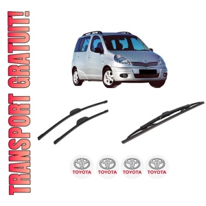 Set 3 stergatoare TOYOTA YARIS VERSO VAN (_P2_) din 2000-2005, pentru parbriz si luneta fata si spate auto, Bosch Twin-Aerotwin Retrofit, din cauciuc siliconat rezistent, 4 Stickere Auto TOYOTA