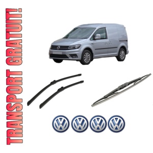 Set 3 stergatoare Volkswagen CADDY ALLTRACK IV Box Body/MPV (SAA) din 2015-2020, pentru parbriz si luneta fata si spate auto, Bosch Twin-Aerotwin, din cauciuc siliconat rezistent, 4 Stickere Auto Volkswagen
