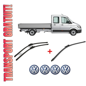 Set 3 stergatoare Volkswagen CRAFTER 30-50 Platform/Chassis (2F_) din 2006 - 2016, pentru parbriz si luneta fata si spate auto, Bosch Aerotwin, din cauciuc siliconat rezistent, 4 Stickere Auto VW