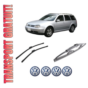 Set 3 stergatoare Volkswagen GOLF VAN IV Variant (1J5) din 1999-2006, pentru parbriz si luneta fata si spate auto, Bosch Twin-Aerotwin, din cauciuc siliconat rezistent, 4 Stickere Auto Volkswagen
