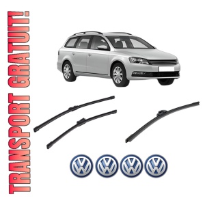 Set 3 stergatoare Volkswagen PASSAT B7 Variant (365) din 2010-2015, pentru parbriz si luneta fata si spate auto, Bosch Aerotwin-Aerotwin, din cauciuc siliconat rezistent, 4 Stickere Auto Volkswagen